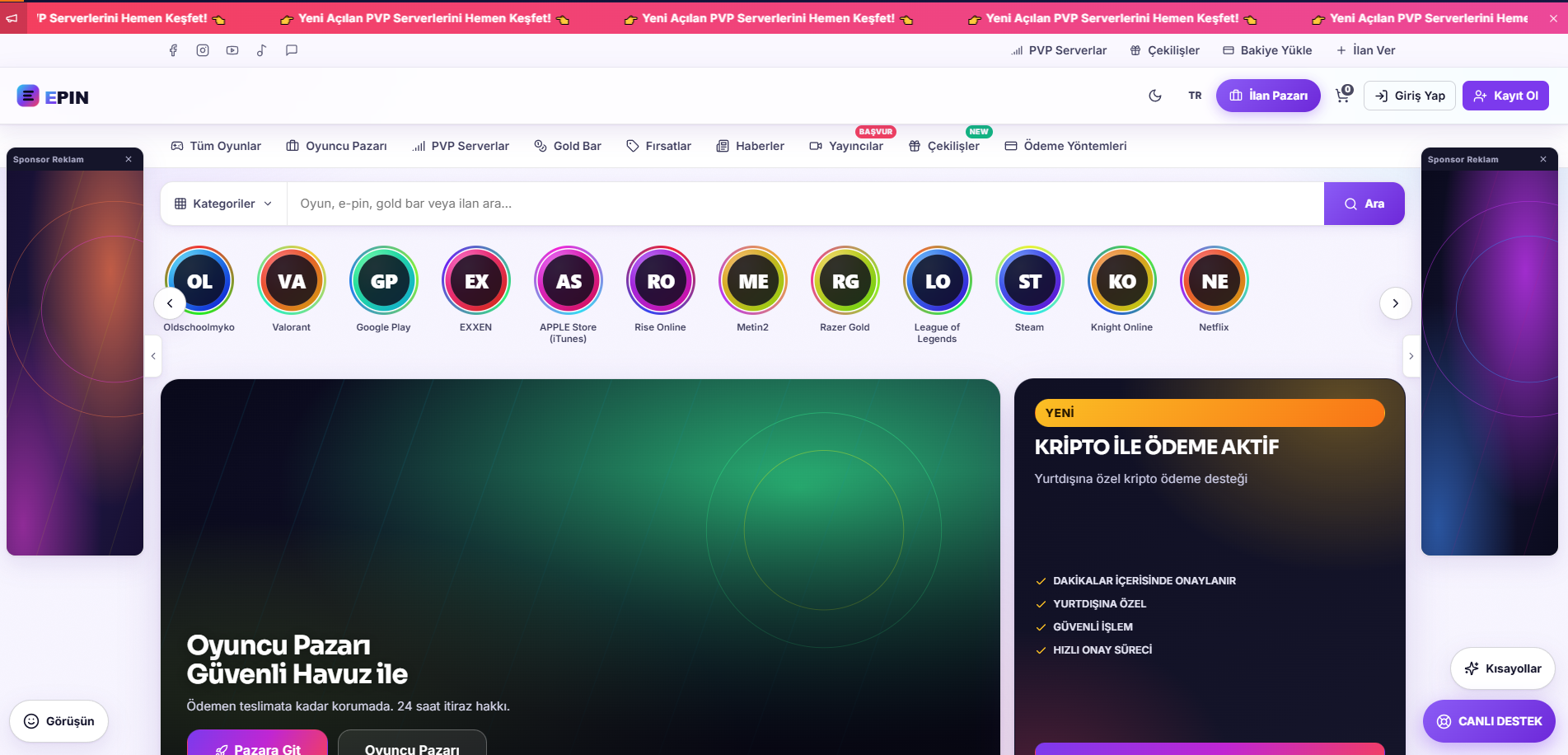 EPIN — E-Pin, Oyuncu Pazarı & Oyun Servisleri Pazar Yeri Platformu
